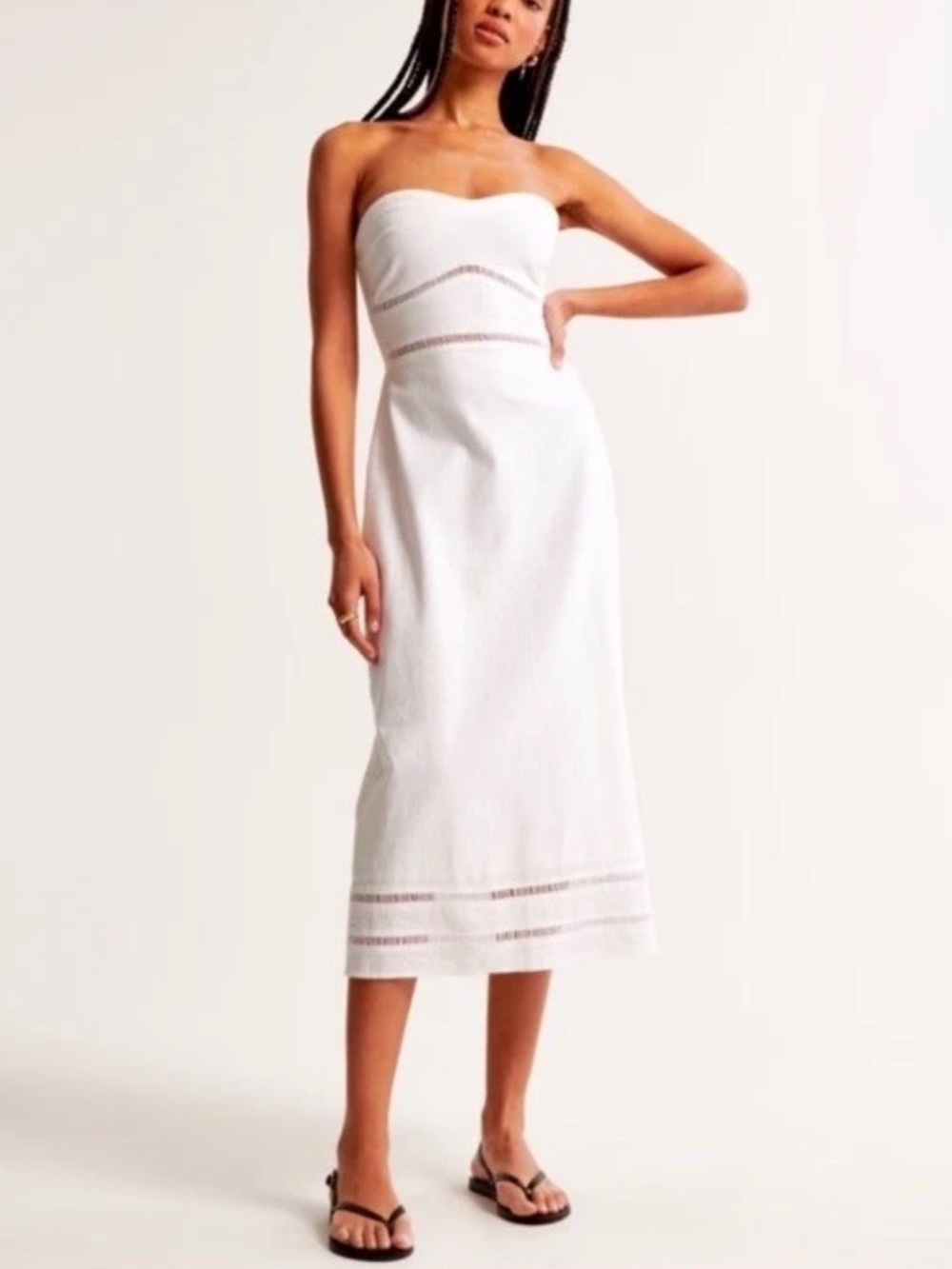 Abercrombie Linen Blend Strapless Lace Midi Dress White Bridal Wedding Large